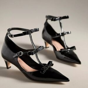 Anthropologie Maeve Multi Bow Heels - Black Leather - 8/8.5 - 39